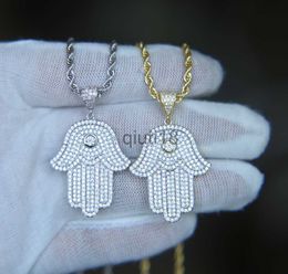 Pendentif Colliers Hip Hop Bling Bijoux Glacé Cool Boy Mens Collier Hamsa Main Pendentif Or Argent Plaqué CZ Zircone Cubique Bling Hiphop Collier pour hommes x0909