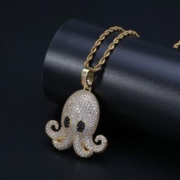 Hanger kettingen hiphop bling cz stenen goud zilver kleur dier octopus mannen hangers voor mannelijke rapper sieraden droppendant hangerpendan