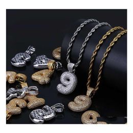 Hanger kettingen Hip Hop Bubble Arabisch nummer ketting kubiek zirkoon 09 nummers charm goud sier gedraaide touwketen voor mannen vrouwen jood otayw