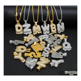 Hip Hop Bubble Drip Initiales Lettres Collier Bling Cubic Zircon Cz Drop Alphabet Corde Torsadée Chaîne Pour Hommes Femmes Otw6V