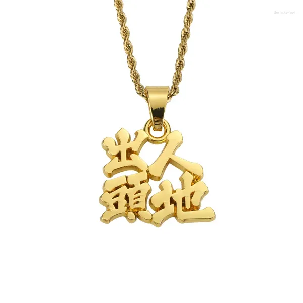 Pendentif Colliers Hip Hop Mots chinois Collier Chaîne torsadée Or Argent Couleur Bling Hommes Femmes Rock Bijoux Drop