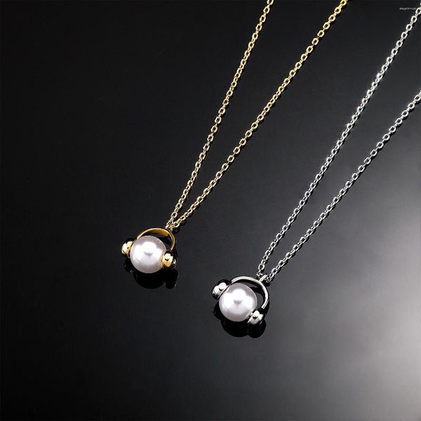Collares pendientes Hip Hop clásico perla auricular con tipo oro plata Color cadena moda collar joyería regalos mujeres