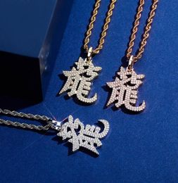 Colliers de pendentif Hip Hop Claw Setting Cz Stone Bling Iced Out Chinois Long Dragon Pendants pour hommes Rivettes de bijoux pour le rappeur PendantP9774604