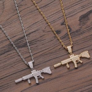 Pendentif Colliers Hip Hop Griffe Réglage CZ Pierre Bling Glacé Pistolet Pendentifs Pour Hommes Rappeur Bijoux Goutte PendentifPendentif