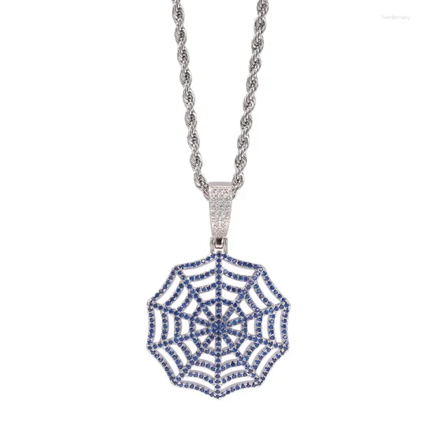 Pendentif Colliers Hip Hop Griffe Réglage CZ Pierre Pavé Bling Glacé Spider Web Pendentifs Pour Hommes Femmes Rappeur Bijoux Goutte