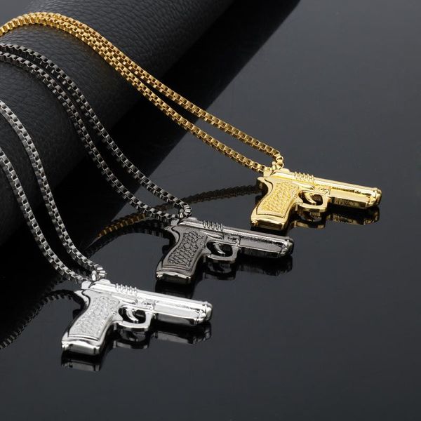 Collares pendientes Hip Hop Cool Pistol Collar Charm Golden Submachine Gun para Mujeres Hombres Chica Joyería de moda Collar AccesoriosColgante