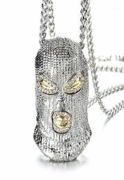 Colliers pendants Hip Hop CSGO Collier Rock Style Bling Out Rimestone Gold Color Black Mask Head Charm Men Bijoux Gift8929999