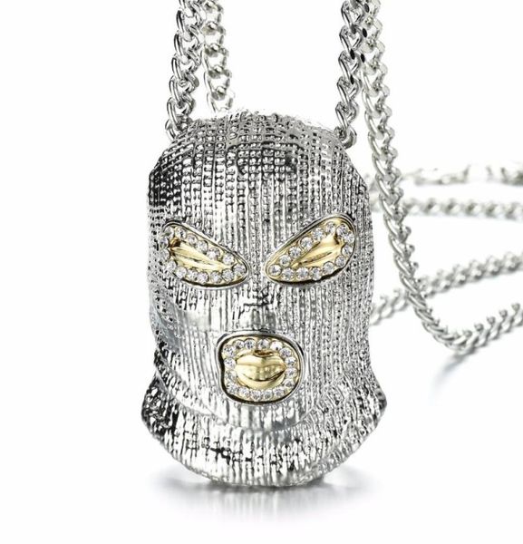 Collares colgantes Hip Hop CSGO Collar Estilo Rock Bling Out Rhinestone Color Oro Máscara Negra Cabeza Encanto Hombres Joyería Gift1272033