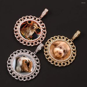 Colliers pendants Hip Hop Cuban Chain Design Iced Out CZ Zircon Memora PO Frame Men Femmes Cercle Cercle Picture Picture Médaillon