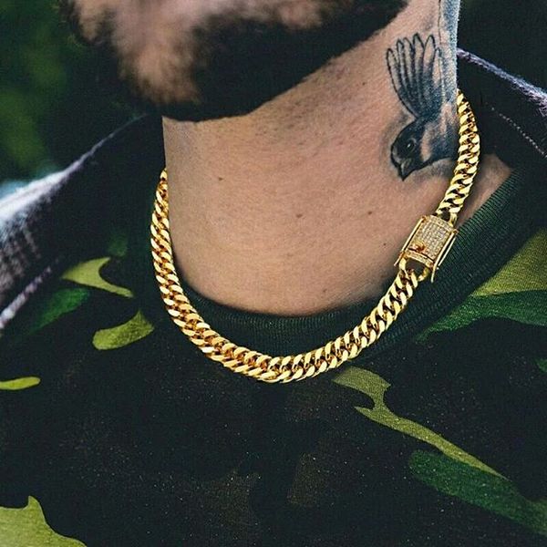 Collares pendientes Collar de cadena cubana de Hip Hop 5a Cz Cierre pavimentado para hombres Joyería con cadenas largas llenas de oro Collares de Miami para hombre Nuevo