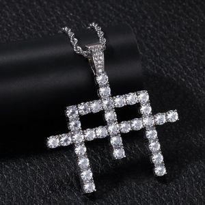 Hangende kettingen hiphop kubieke zirkonia verharde bling ijs uit 3 cross splice hangers ketting voor mannen hiphop rapper sieraden zilveren kleurpen