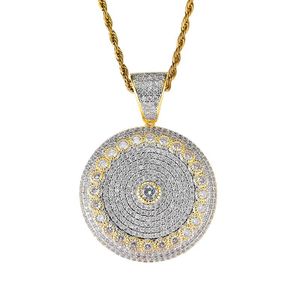 Pendentif Colliers Hip Hop Cubic Zirconia Pavé Bling Iced Out Sun Flower Pendentifs Ronds Collier Pour Hommes Rappeur Bijoux Or Argent ColorPen