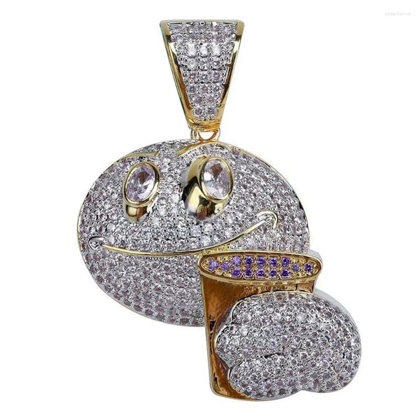 Colliers pendants hip hop cubic zirconia pavé bling glacé en tenant une tasse de café cartoon avatar pendentif collier pour hommes bijoux