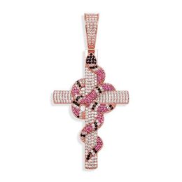 Hip Hop Cubica Zircone Pierre Réglage Bling Glacé Animal Serpent Croix Pendentifs Collier Pour Hommes Femmes Rappeur J204p