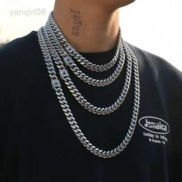 Collares pendientes Hip-Hop Curb Cuban Link Chain 6mm-18mm Collar de acero inoxidable para hombres y mujeres Pulsera dorada Joyería de moda HKD230712