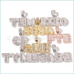 Hanger kettingen hiphop aangepaste naam stokje letter hanger ketting met touwketen goud sier bling zirconia mannen sieraden drop del dhbck