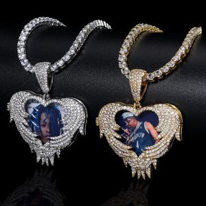 Pendentif Colliers Hip Hop Personnalisé Photo Collier Bling Coeur Forme Flip Couvercle Peut Être Ouvert Drop Livraison Bijoux Pendentifs Dho2K