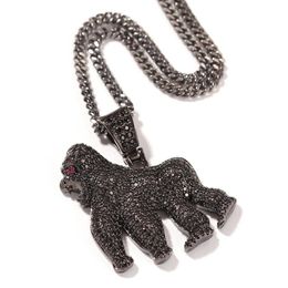 Hanger kettingen hiphop cz steen verharde bling ijs uit gorilla dierenhangers voor mannen rapper sieraden zwart goud zilveren kleur