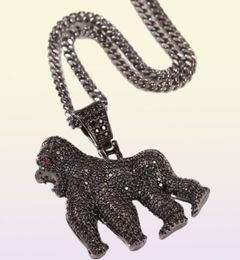 Colliers de pendentif hip hop cz pierre pavée bling glacé gorille pendants animaux pour hommes bijoux bijoux noir or argent colorpend9072693