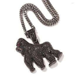 Hanger Kettingen Hip Hop CZ Steen Verharde Bling Iced Out Gorilla Dier Hangers Voor Mannen Rapper Sieraden Zwart Goud Zilver ColorPend200B