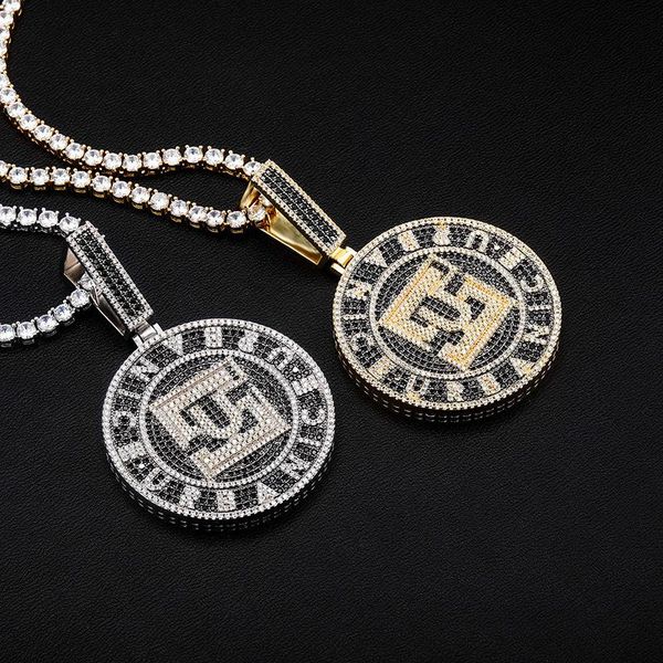 Collares colgantes Hip Hop CZ piedra pavimentada Bling Iced Out NICE URBA colgantes redondos para hombres rapero joyería regalo gota colgante colgante