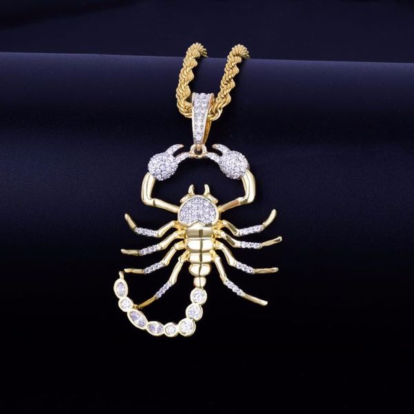 Pendentif Colliers Hip Hop CZ Pierre Pavé Bling Glacé Animal Scorpion Pendentifs Collier Pour Hommes Rappeur Bijoux Or Couleur