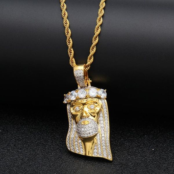 Pendentif Colliers Hip Hop CZ Zircon Pavé Bling Glacé JÉSUS Pièce Pendentifs Collier Pour Hommes Rappeur Bijoux Or Couleur Goutte ColliersPenda