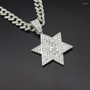 Pendentif Colliers Hip Hop David de Star Hexagram Collier Glacé Bling 13mm Micro Pavé CZ Miami Cubain Lien Chaîne Charme Bijoux Cadeaux