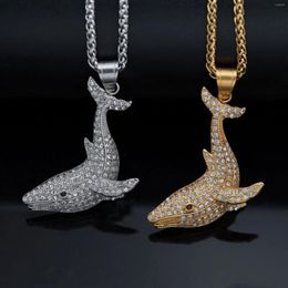 Pendentif Colliers HIP Hop Design de la mode pour hommes et femmes, couleur or, acier inoxydable, baleine de haute qualité avec collier en strass