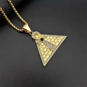 Pendentif colliers Hip Hop pyramide égyptienne Ankh croix pendentif collier en acier inoxydable couleur or glacé Zircon Bling charme bijoux livraison directe Q231026