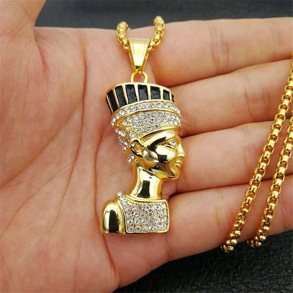 Pendentif Colliers Hip Hop Reine Égyptienne Néfertiti Pendentif Colliers pour Femmes Bijoux Or Couleur En Acier Inoxydable En Gros Bijoux T230413