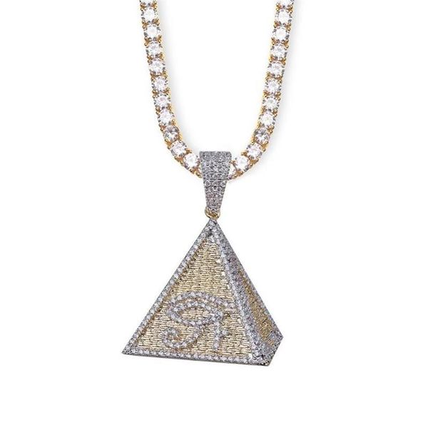 Collares colgantes Ojo de hip hop de Horus Egipto Collar Pyramid Color de oro Hazado Micro Pave Pave Encanto de circonio cúbico para hombres GI3040