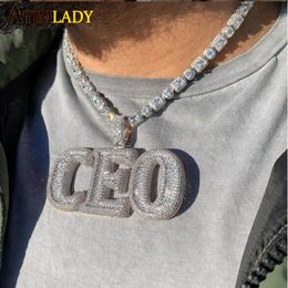 Hanger kettingen hiphop mode cz letter ceo ketting ijskoud bling 5a kubieke zirkonia volledig verharde tennisketen voor jongen mannen sieraden 230511