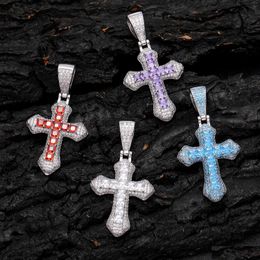 Pendentif Colliers Hip Hop Fl Colorf Cubique Zircone Croix Collier Bijoux Religieux Drop Delivery Pendentifs Dh0Mo