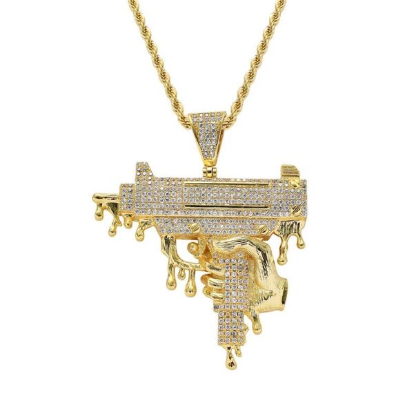 Pendentif Colliers Hip Hop Plein CZ Pierre Pavé Bling Out CSGO CS GO Gun Pendentifs Collier Pour Hommes Rappeur Bijoux Or CouleurPendant PendentifPen