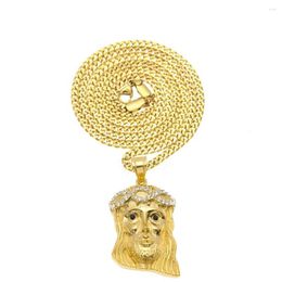 Pendentif Colliers HIP Hop Or Couleur Jésus Pièce Tête Visage Strass Pendentifs Avec Chaîne En Acier Inoxydable Pour Hommes Bijoux Chrétiens