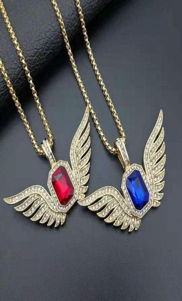 Collares colgantes Hip Hop Color dorado Collares Cubic Zirconia Pavimentado Bling Iced Out Angel Wing Colgantes Collar para hombres Rapero Jewe3664159