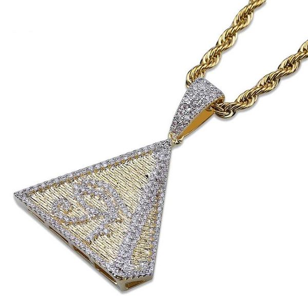 Pendentif Colliers Hip Hop Or Couleur Plaqué Pyramide Égyptienne Oeil d'Horus Collier Glacé Micro Pave Zircon Charme Bijoux