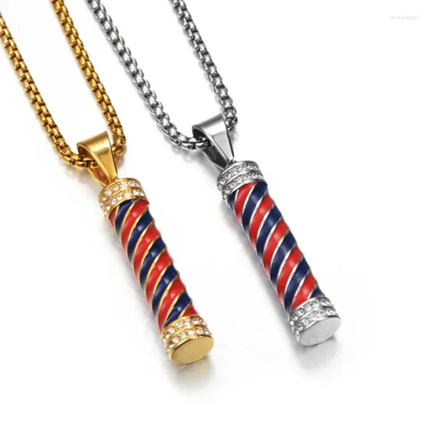 Pendentif Colliers Hip Hop Gold Couleur Acier inoxydable Cylindre géométrique Barbershop Signe Collier pour hommes Barber Bijoux Drop