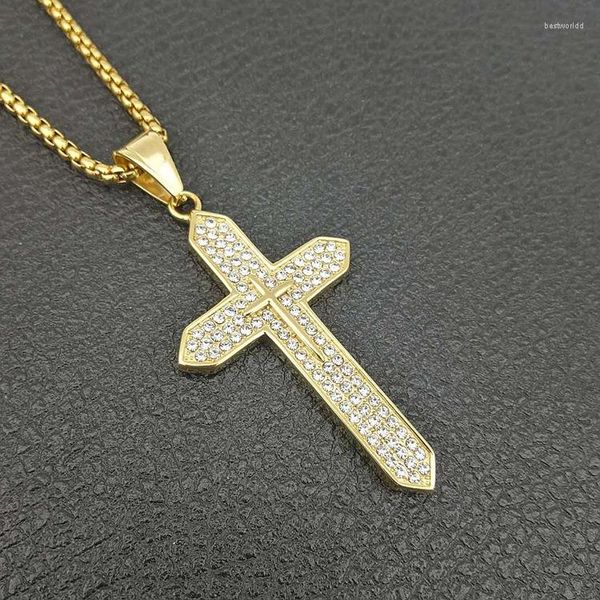 Pendentif Colliers Hip Hop Or Couleur Avec Plein Zircon Croix Collier En Acier Inoxydable Mâle Maxi Déclaration 60 cm Chine Bijoux Cadeau