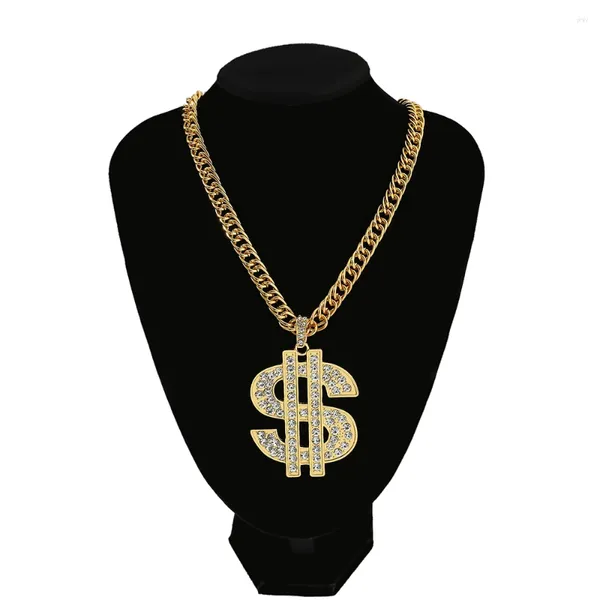 Pendentif Colliers Hip Hop Plaqué Or Chaîne Collier Pour Hommes Avec Dollar Signe Rappeur Argent Bling Bijoux Cadeau