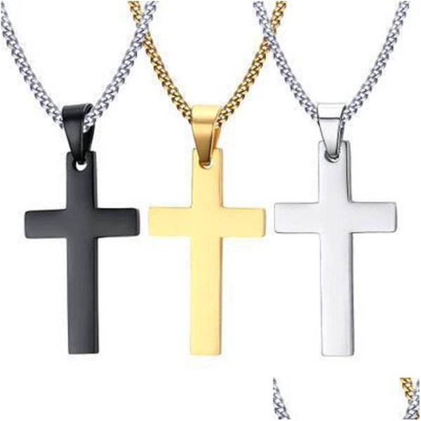 Colliers pendants Hip Hop Gold Sier Mens croix en acier inoxydable Collier de chaîne de liaison cubaine 14K