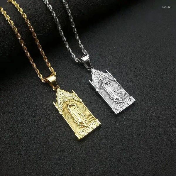 Collares colgantes Hip Hop Gold Silver Color 316L Iglesia ortodoxa de acero inoxidable Virgen María Pendantes Collar para hombres Joyas de mujeres