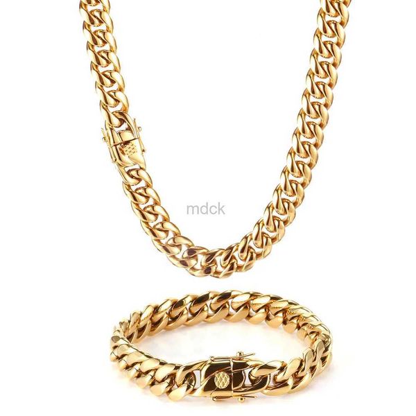 Colliers pendants Hip-hop Golden Curb Coubain Link Chain en acier inoxydable Collier pour hommes et femmes Bracelet de couleur en argent en or 240419