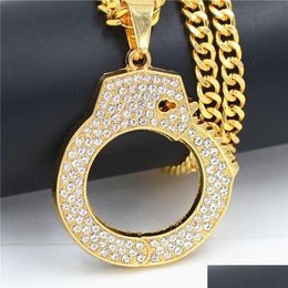 Pendentif Colliers Hip Hop Menottes Or Pendentifs Bling Glacé Cristal En Acier Inoxydable Corde Chaîne Drop Livraison Bijoux Dhcxe