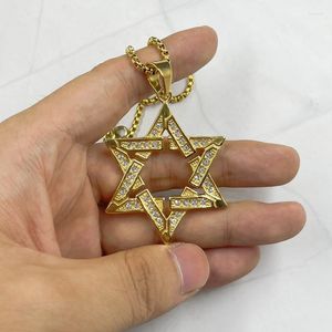 Pendentif Colliers Hip Hop Hexagram Star of David Collier pour hommes Couleur Or Acier inoxydable Israël Je Iced Out Bling Bijoux