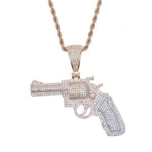 Hip Hop Ice Out Bling cristal Zircon pistolet pendentif collier pour hommes femmes Rock Punk Rap Street Party bijoux 230810