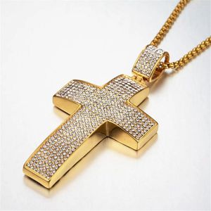 Pendentif Colliers Hip Hop Glacé Bling Big Jésus Croix Religieux Or Couleur Chaînes En Acier Inoxydable Pour Homme Hiphop Bijoux