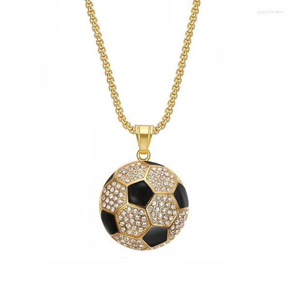 Pendentif Colliers Hip Hop Iced Out Bling Football Football Déclaration Mâle Or Couleur En Acier Inoxydable Collier De Sport Pour Femmes Hommes Bijoux