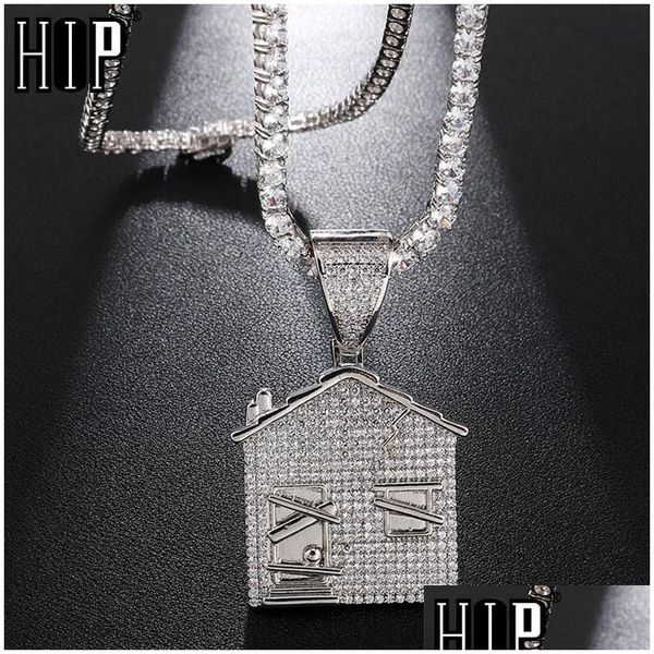 Collares pendientes Hip Hop Iced Out Bling Cubic Zirconia The Bando Trap House Colgantes para hombres Joyería de rapero con cadena de tenis Drop D Dhuzd